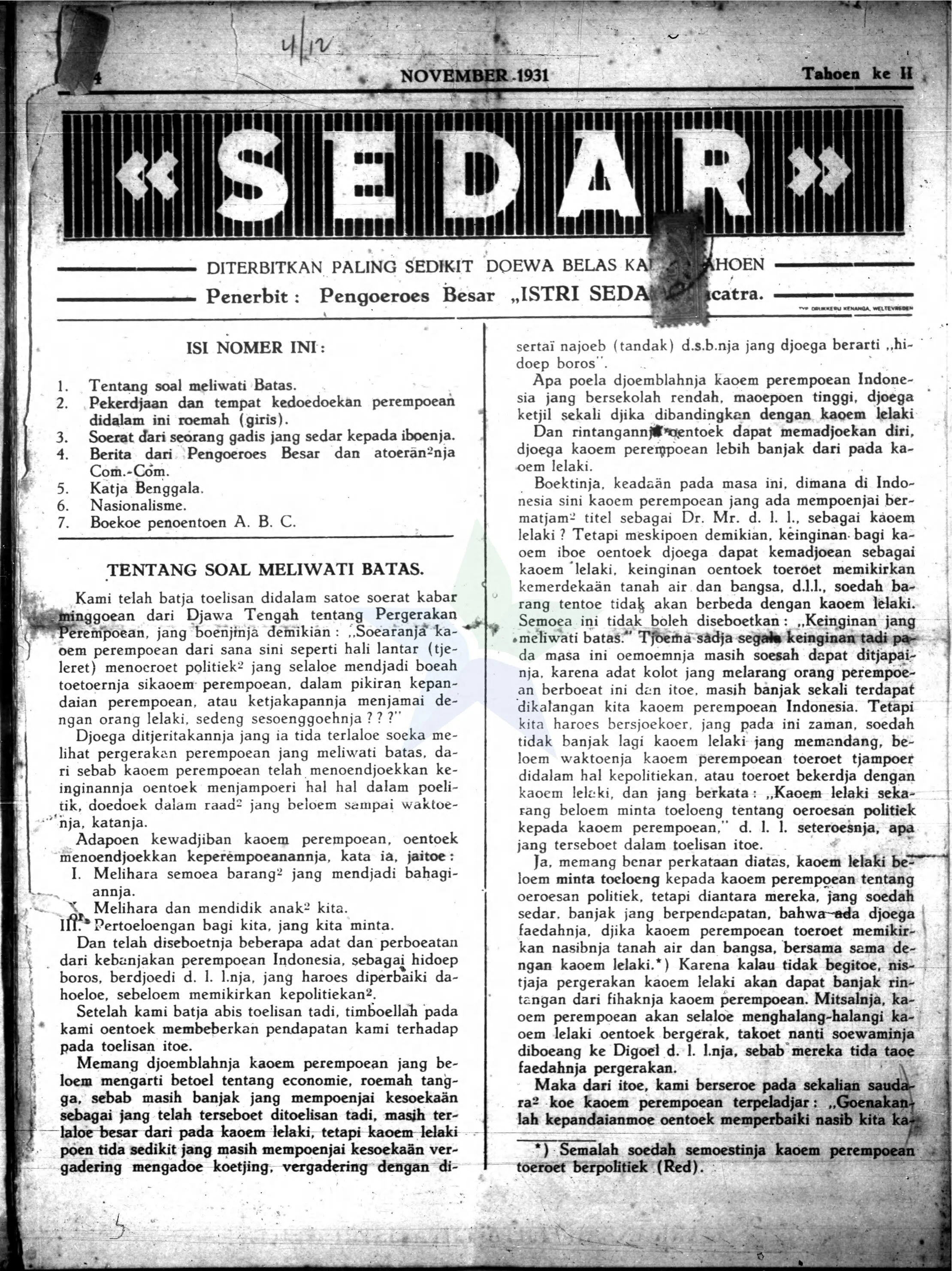 Sedar Medan — No. 11 (1931)