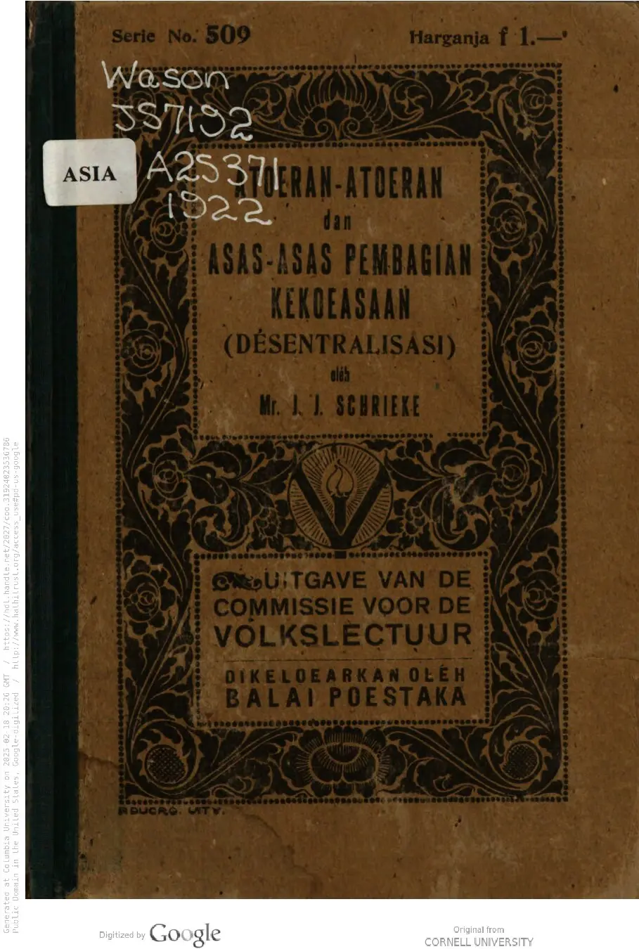 Atoeran-atoeran dan asas-asas pembagian kekoeasaan (désentralisasi)